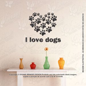 Adesivo decorativo coração de patinhas  I Love Dogs Pet shop M03